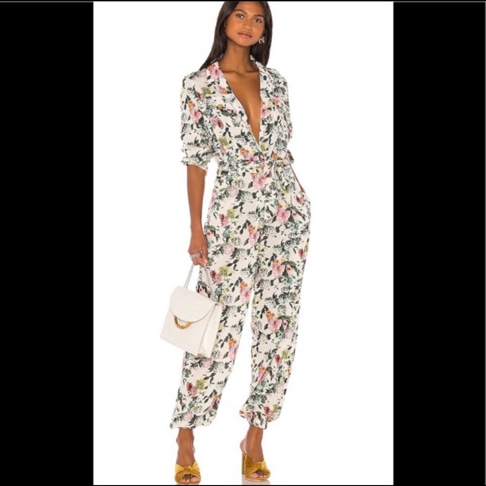 Free People Floral belted Romper with pockets L